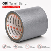 Gri Tamir İzolasyon Bandı 100 mm X 10 Metre Genel Duct Tape Su Geçirmez Sızdırmazlık Takviye Bantları