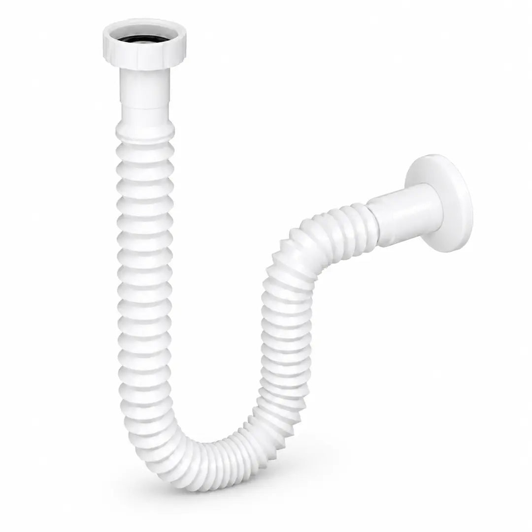30-70 Cm Lavabo Evye Sifonu Uzun Körüklü Uzayabilir Kıvrılır Beyaz Düz Contalı Plastik Gider Borusu