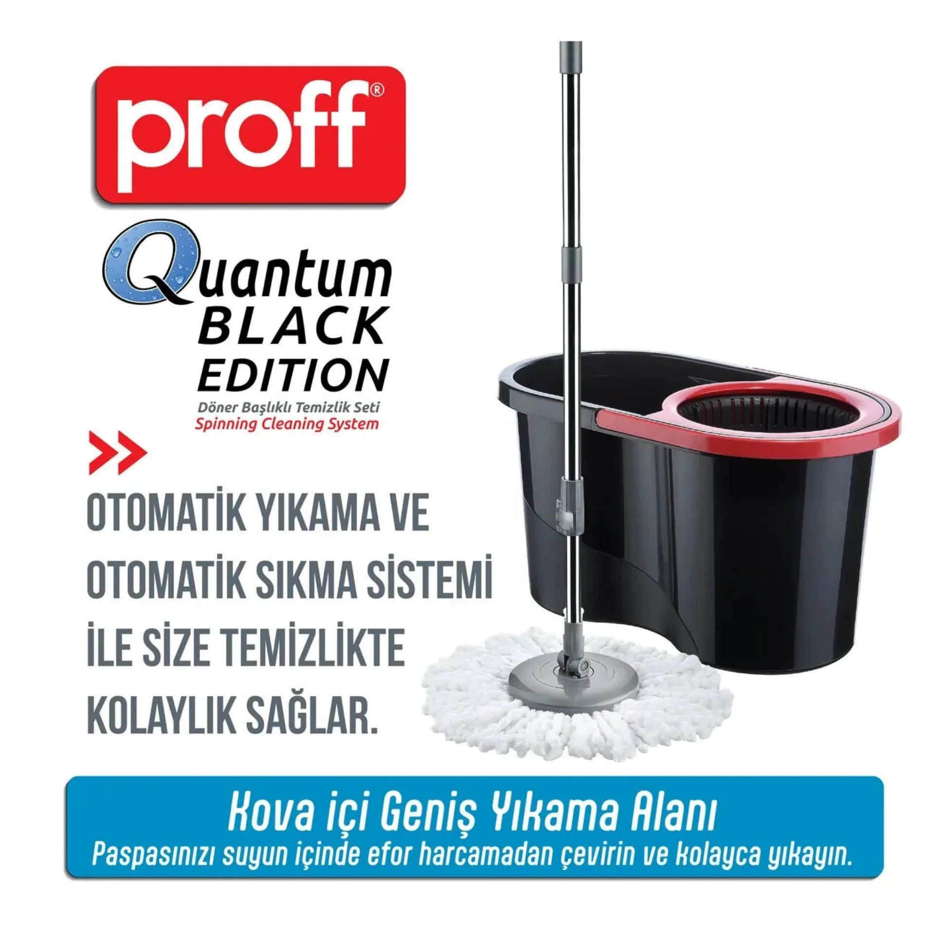 Proff Quantum Döner Başlıklı Temizlik Seti Siyah, Moplu Temizlik Seti