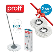 Proff Trio 3’lü Temizlik Seti (Otomatik Sap + Mop Başlığı + 2 Mop Yedeği)