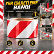 Yer İşaretleme Bandı Kırmızı Beyaz 50 mm x 30 Metre Zemin Uyarı Alan Belirleme Düzenleme Bandı