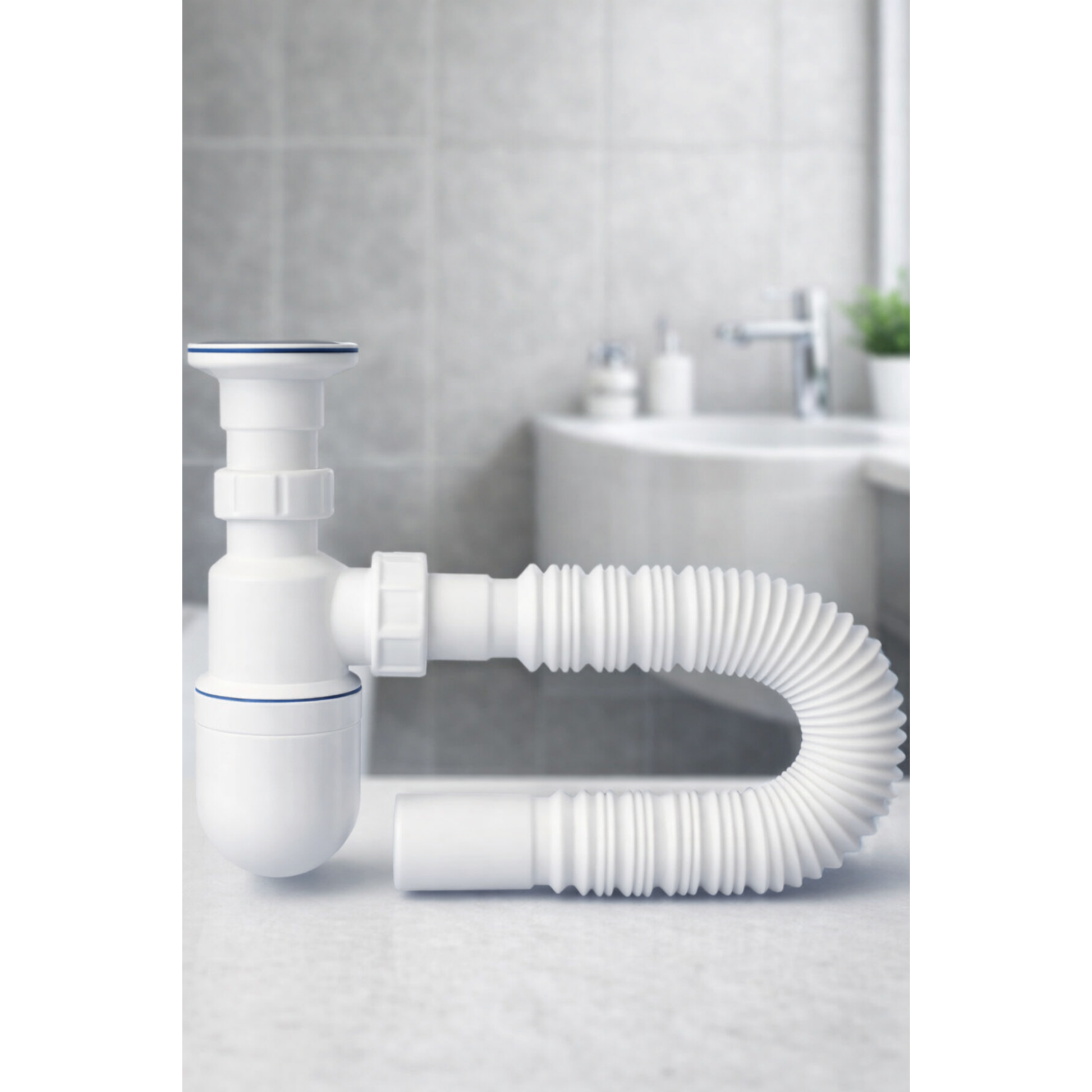 Taslı Lavabo Sifonu Gideri Borusu Körüklü Hazneli