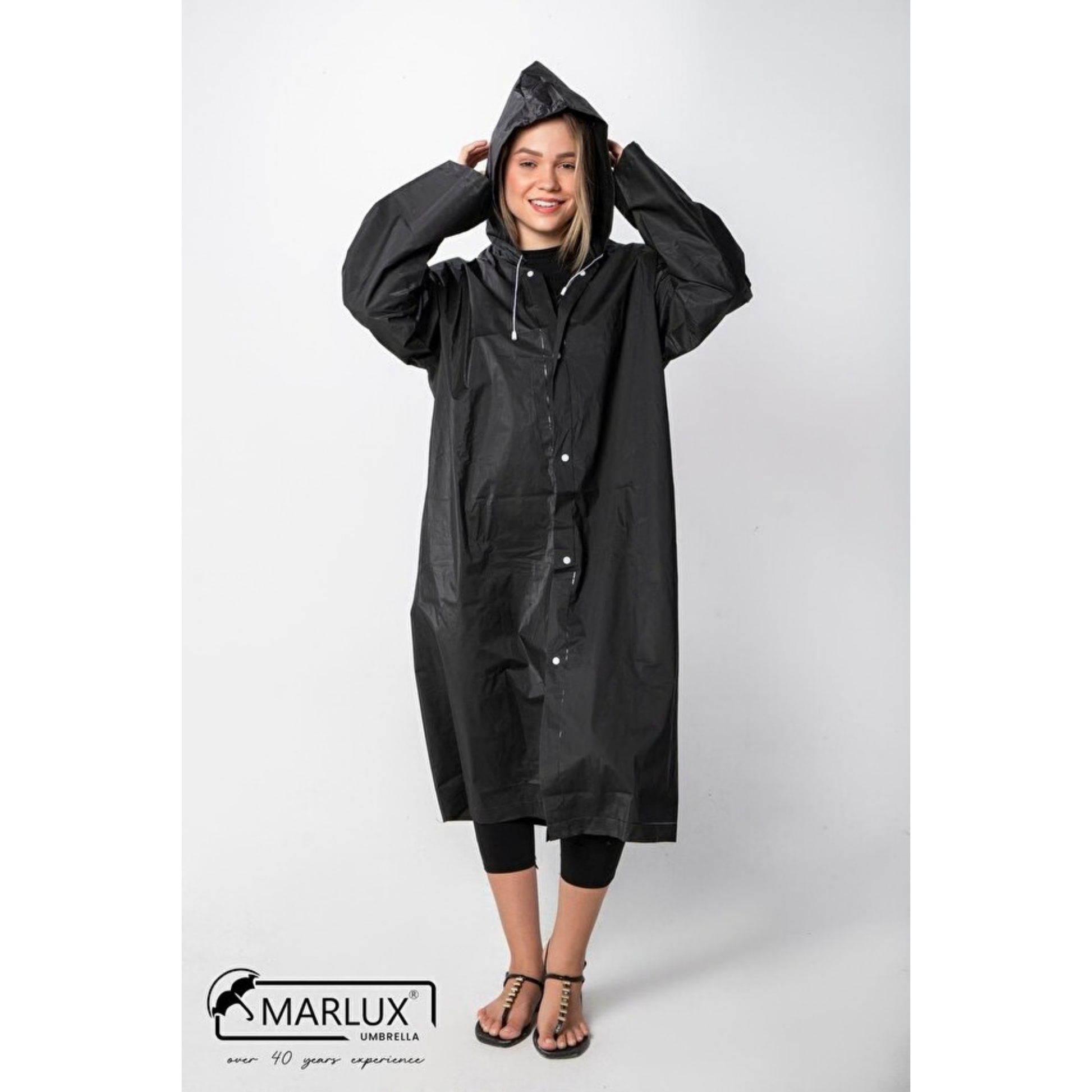 Kadın & Erkek Yağmurluk, Kapüşonlu Çıtçıtlı Eva Siyah