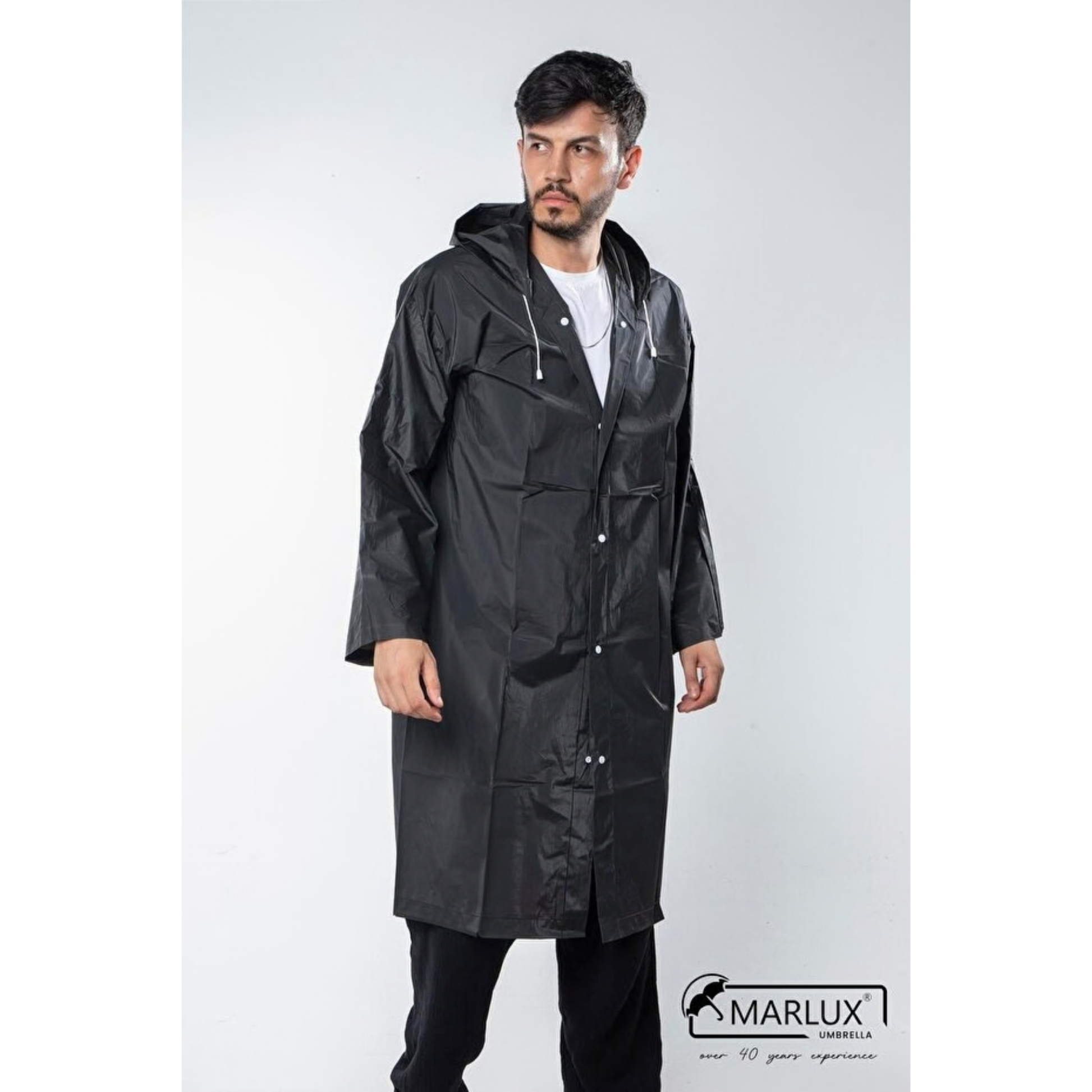 Kadın & Erkek Yağmurluk, Kapüşonlu Çıtçıtlı Eva Siyah