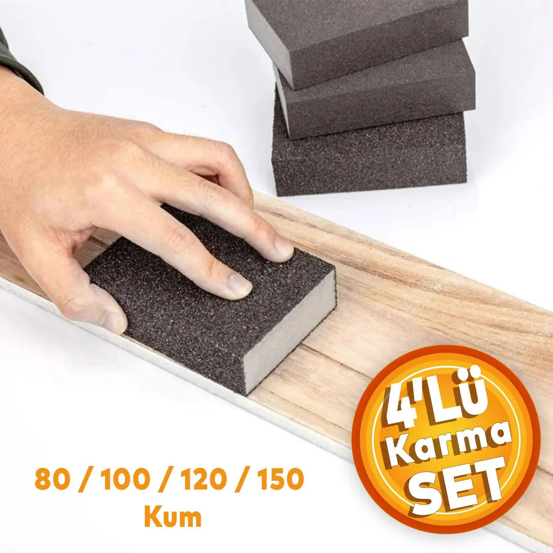 Takoz Sünger Zımpara 80-100-120-150 Kum Karma Paket Kübik El Zımparası Islak Kuru (4'Lü SET)