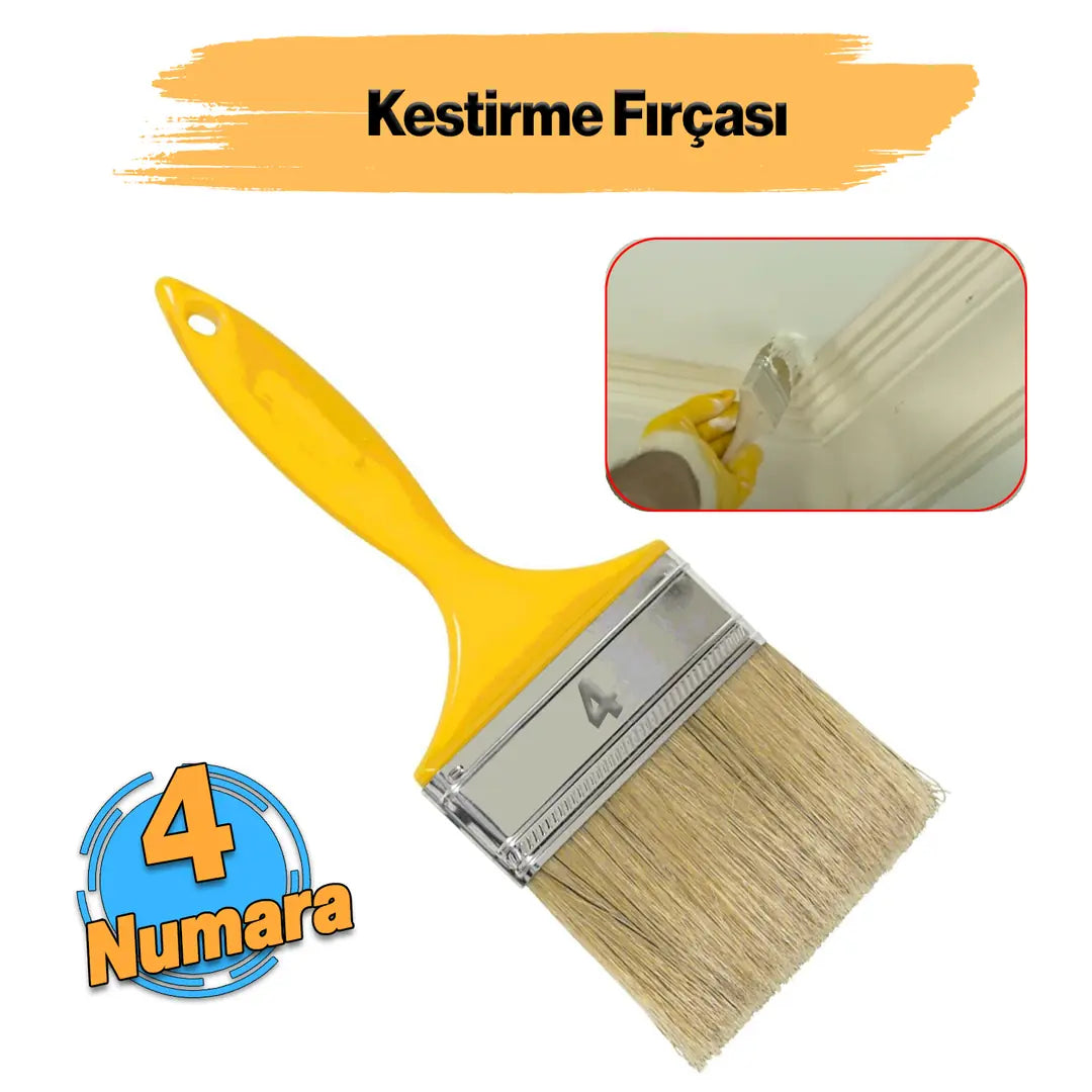 Plastik Saplı Kestirme Boyama Fırçası No 4 Numara Tavan Boya Kıl Fırça İç Dış Cephe