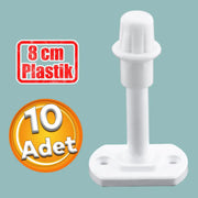 Plastik Kapı Pencere Arkası Beyaz Tampon 8 CM Vidalı Duvar Boya Koruyucu Silikon Stoper 10 Adet