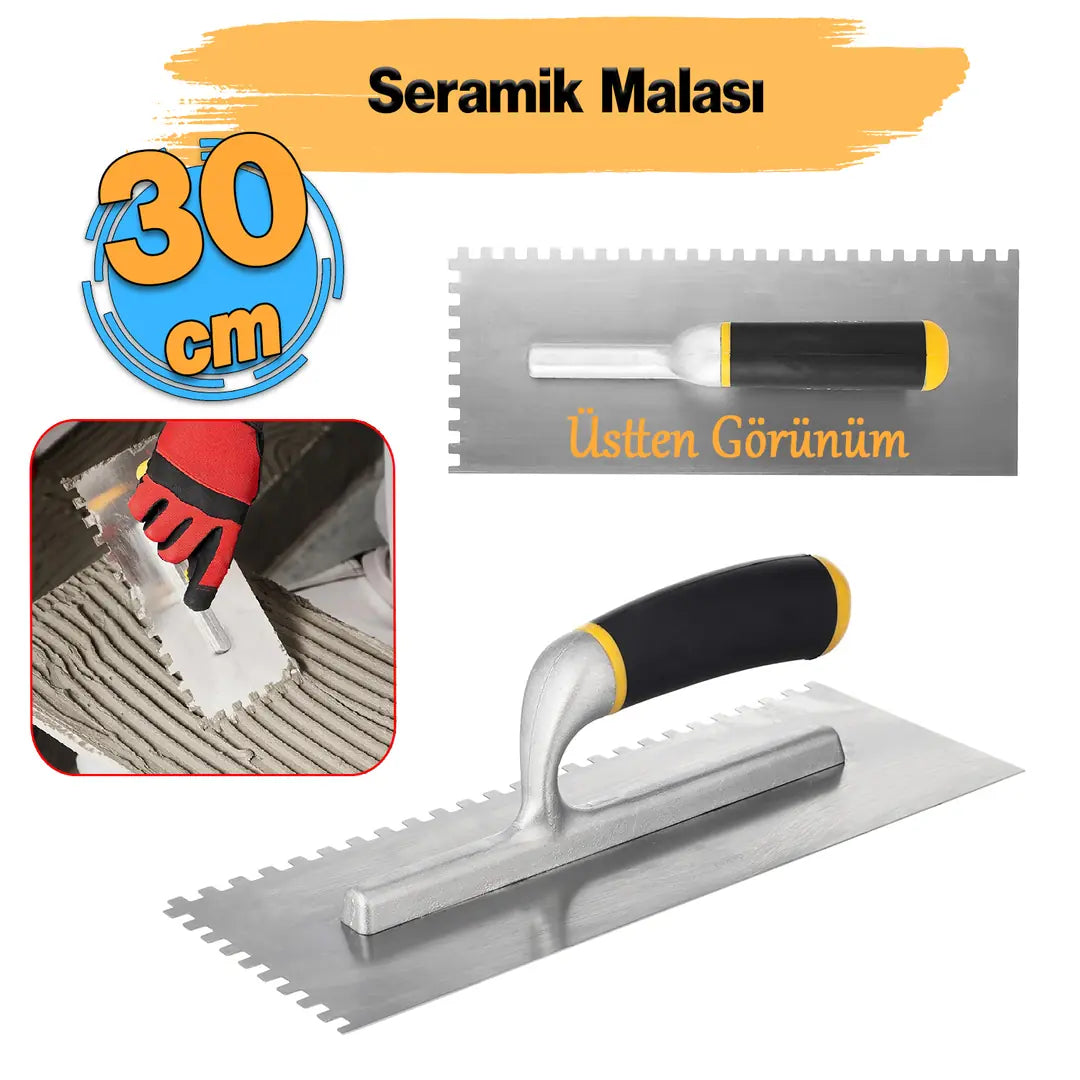 Metal Seramik Malası 30 cm Plastik Saplı Harç Derz Sıva Yüzey Düzleştirme Fugas Malası Saten 1 Adet