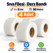 (4 Adet) Yapışkanlı Derz Bandı 90 Metre Cephe Sıva Filesi 5 cm Tamir Sıvası Yalıtım Montalama Bant