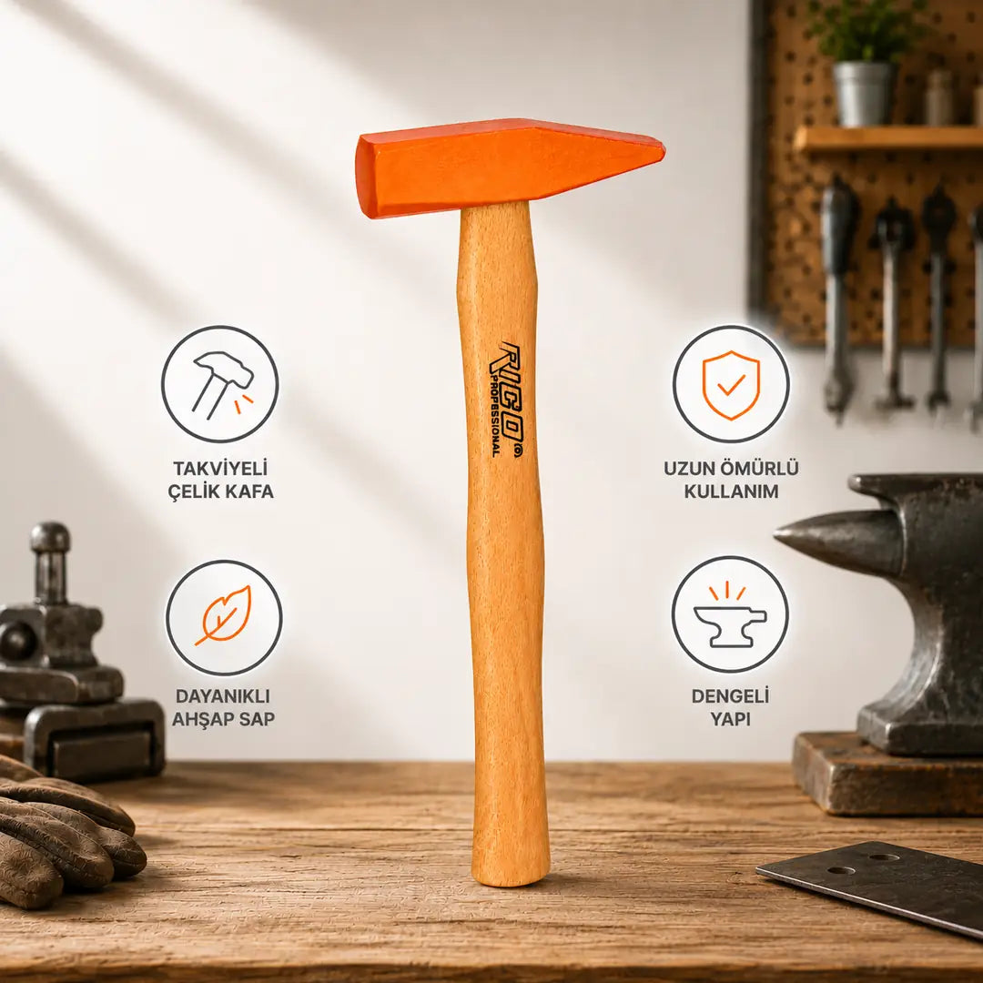 Ahşap Saplı 100 Gr Çekiç Ergonomik Tutuş Dayanıklı Çelik Başlıklı Hobi Tamir ve Montaj Çekici