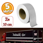 Düz Desensiz En 10 cm 5 Mt İkaz Bandı Reflektif Metalize Gri Renk Gece Parlayan Reflektörlü Bant