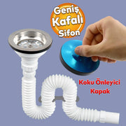 Geniş ve Derin Kafalı Körüklü İşyeri Yemekhane Evye Sifonu Gider Borusu Akordiyon Plastik 34-80 cm