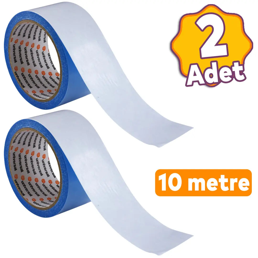 (2 ADET) Kaydırmaz Kaymaz Çift Taraflı Yapıştırma Sabitleme Kilim Halı Bandı 50 mm x 10 Mt Bant