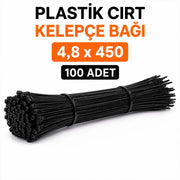 Kablo Bağı Plastik Cırt Kelepçe 4,8x450 mm Siyah 100 Adet Dayanıklı Güçlü Sabitleme Bağı