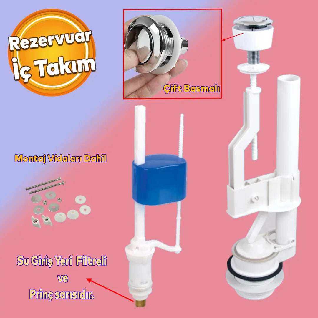 Çift Basmalı İç Takımı Rezervuar İç Düzenek Otomatik Su Dolum Basma Alafranga Tuvalet Klozet Sifon