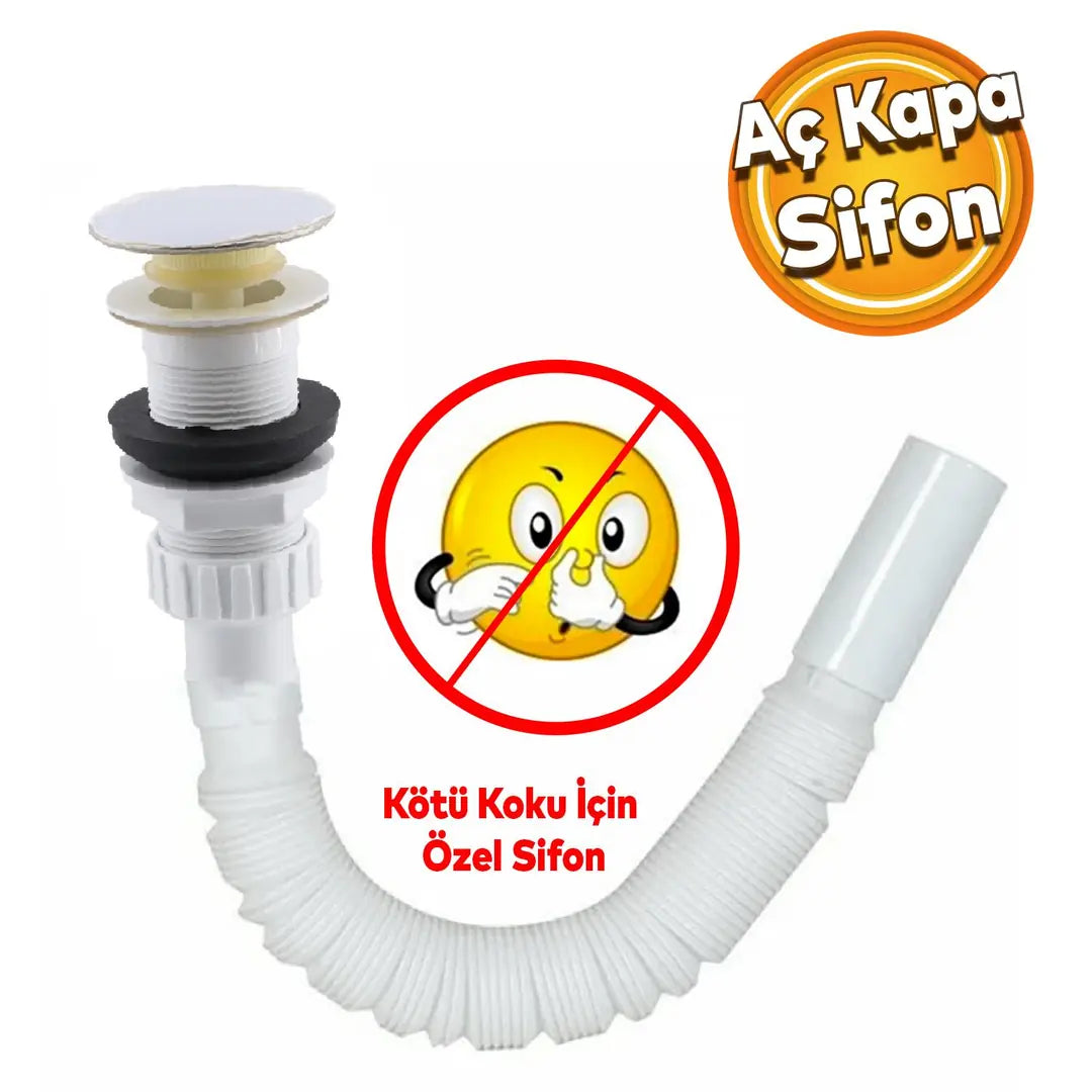 Elallar Körüklü Lavabo Banyo Taşı Sifon Gider Borusu Akordiyon Plastik Koku Giderici Savar 80 cm