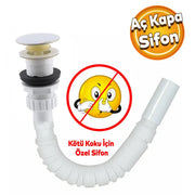 Elallar Körüklü Lavabo Banyo Taşı Sifon Gider Borusu Akordiyon Plastik Koku Giderici Savar 80 cm