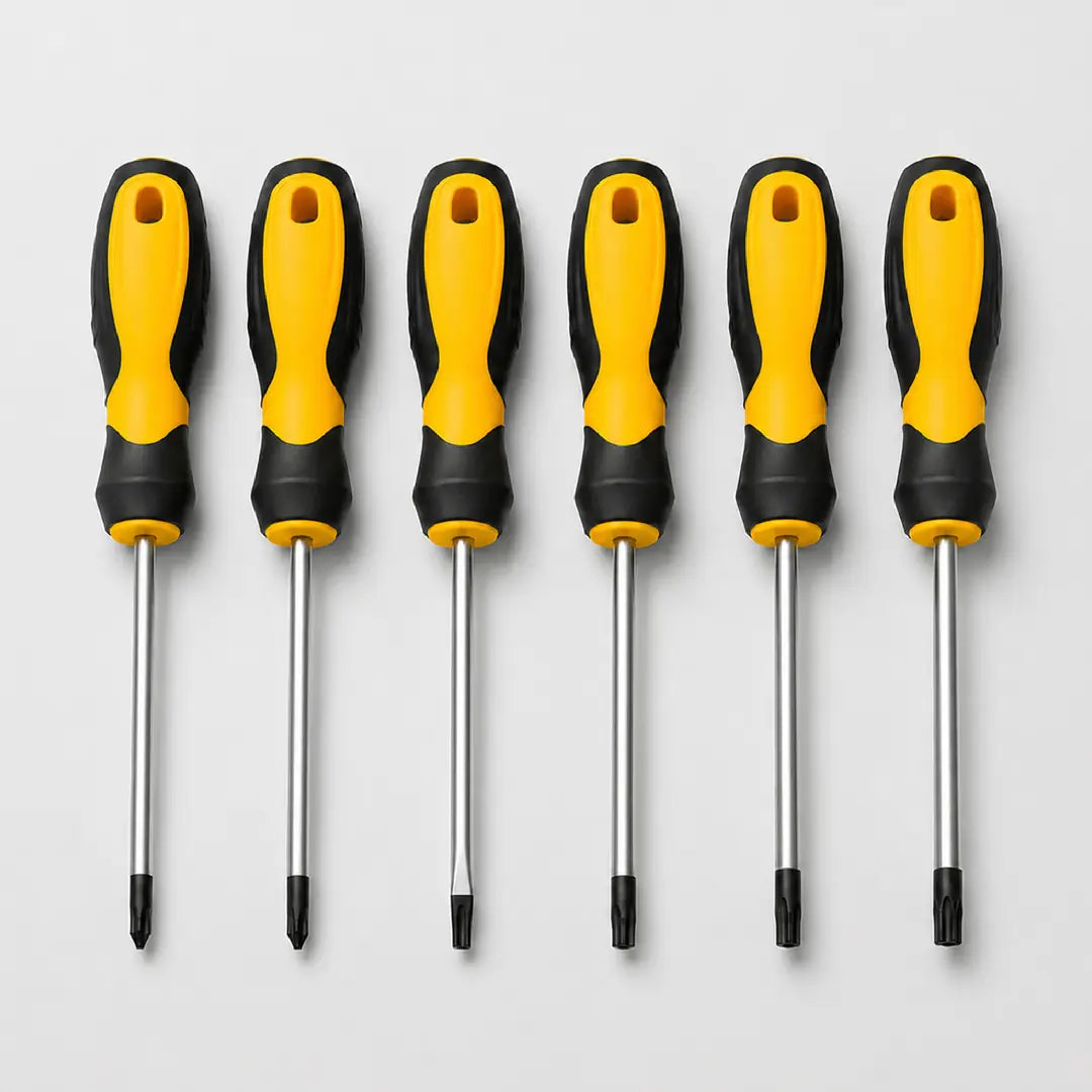 (6 'lı Set) Mıknatıslı Tornavida Seti Düz Tork Uçlu 10 cm T10 T15 T20 T25 T30 T40 Vida Sökme Sıkma