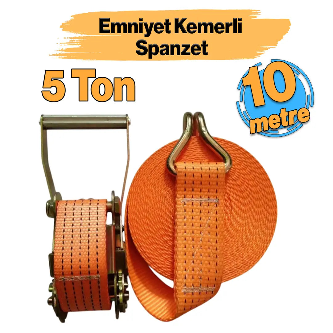 Cırcırlı Gırgır Spanzet Yük Gerdirme Halatı Eşya Sabitleme Sapan 5 Ton 10 Metre Emniyet Kemerli