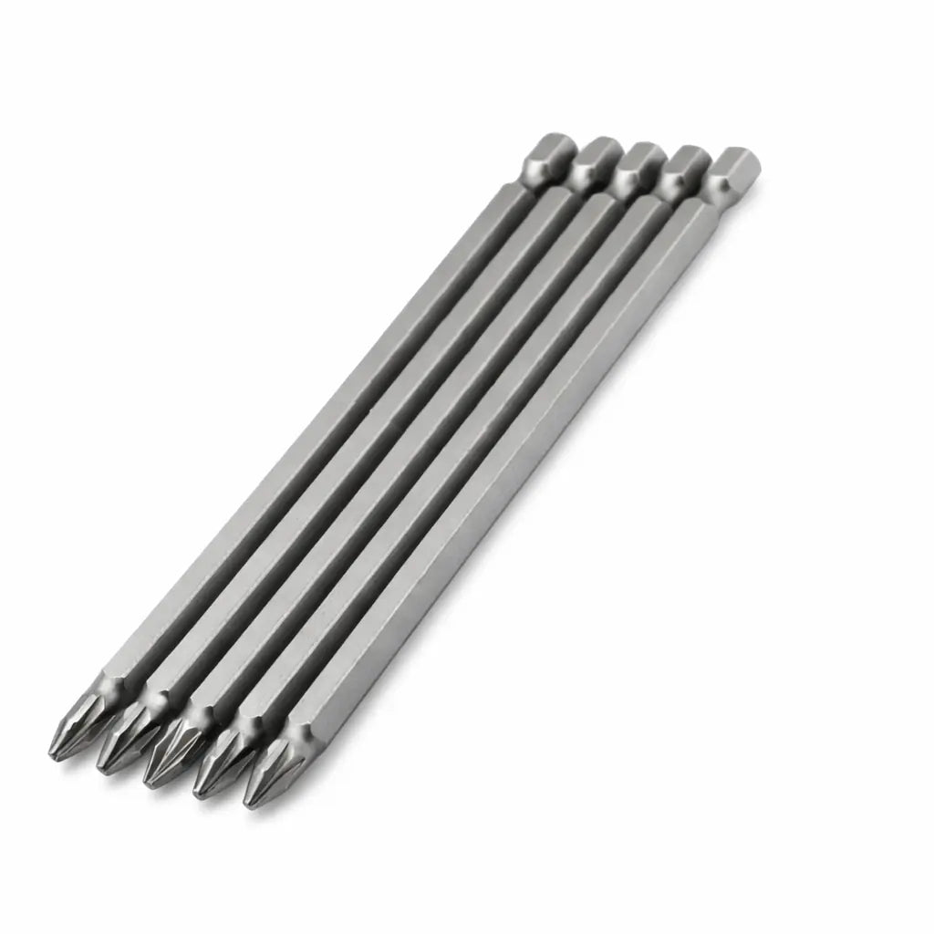(5 Adet) Mıknatıslı 100 mm Pozidriv Bits Uç PZ2 Manyetik 1/4" Matkap Ucu 10 cm Güçlü Tayvan Çeliği