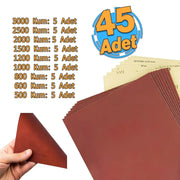 Su Zımparası 45 Adet Kağıt Far Temizle Parlatma Seti 3000-2500-2000-1500-1200-1000-800-600-500 Kum