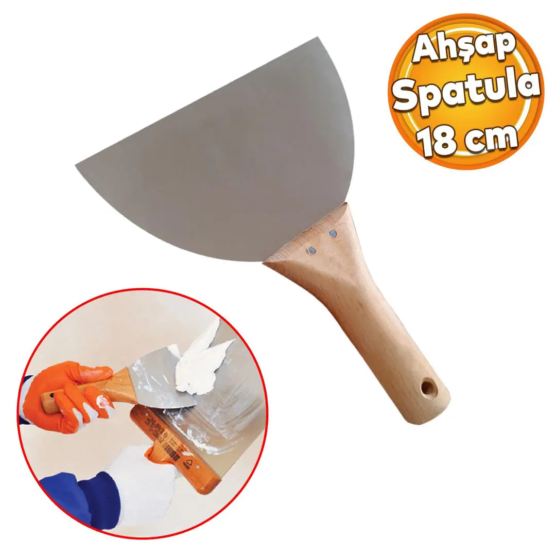 Ahşap Saplı Metal Macun Spatula Temizlik Boya Sıva Kazıma Harç Karıştırma Ispatulası 18 cm
