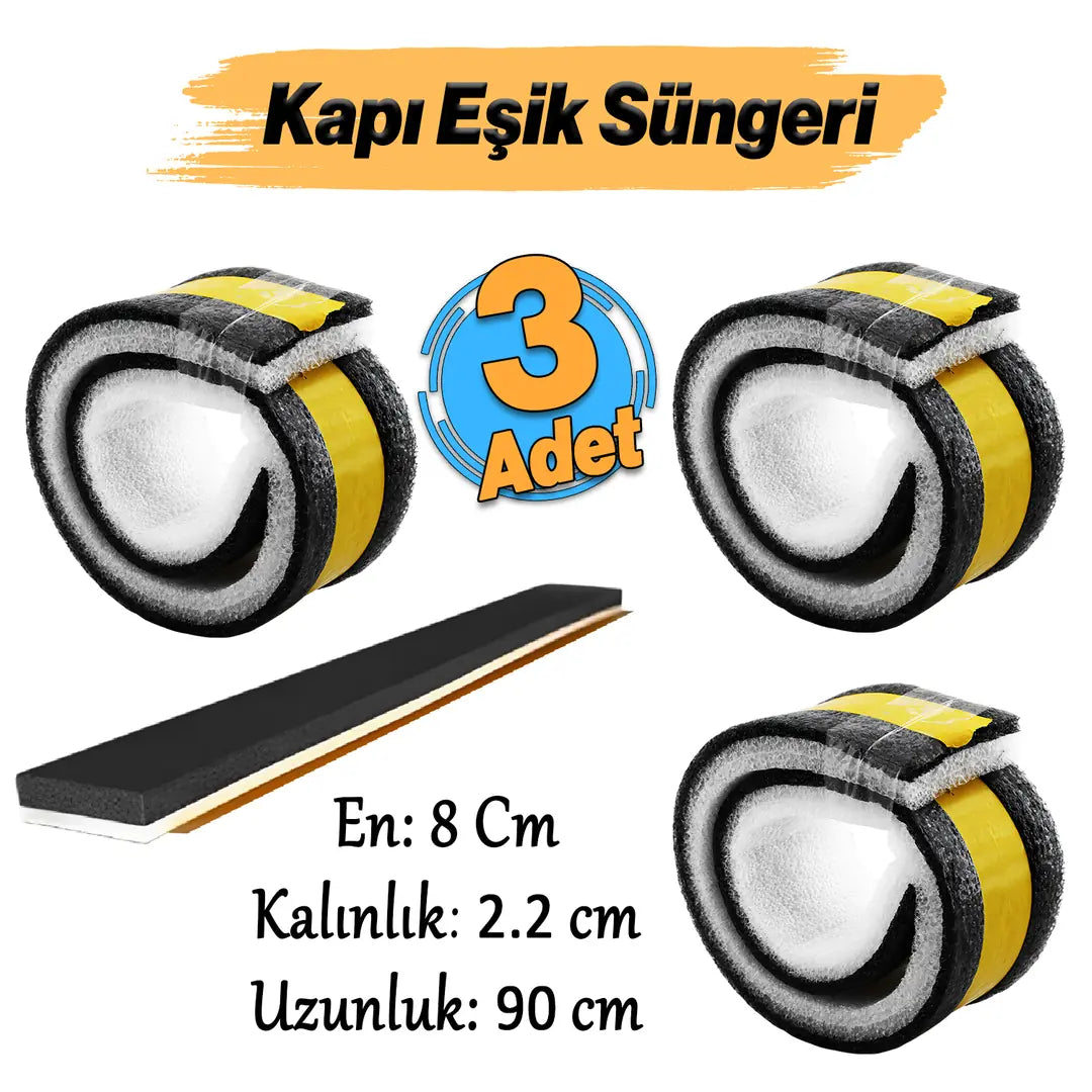 Yapışkanlı Kapı Altı Eşik Süngeri İnce Köpük Soğuk İzolasyon Bandı Fitili 90 cm Toz Böcek Engelleme