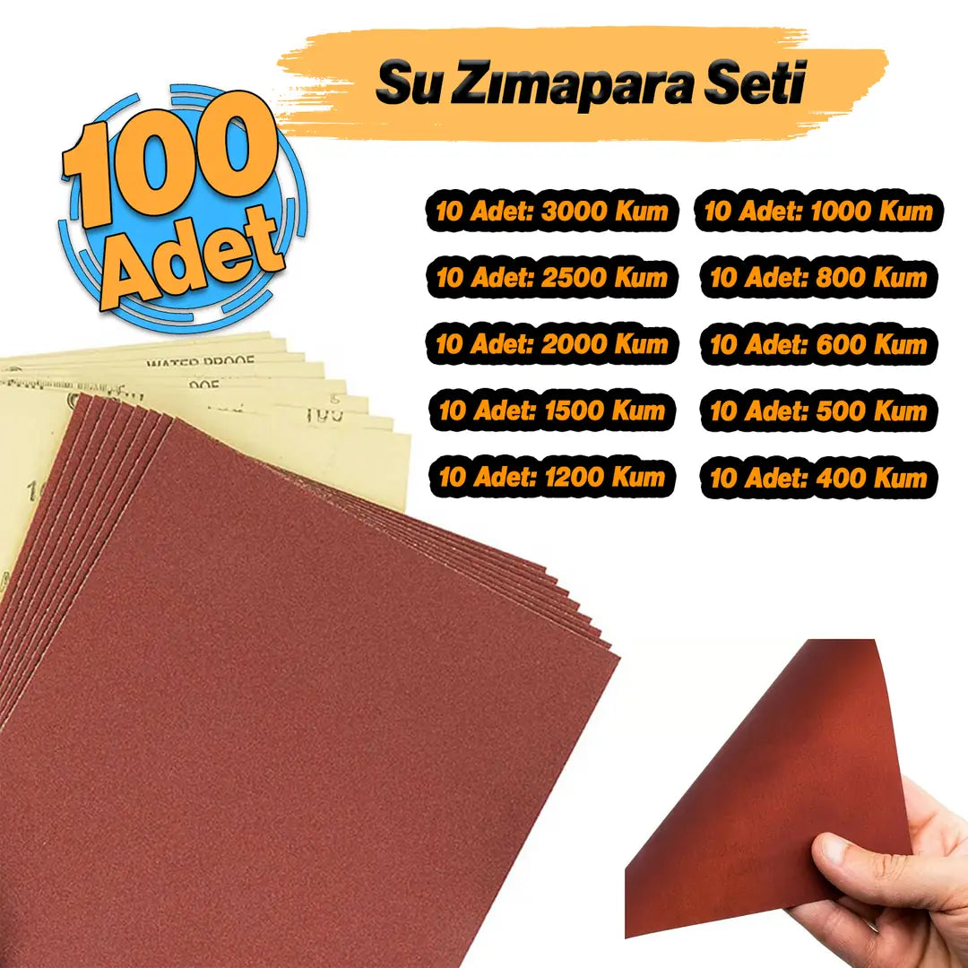 Far Temizleme 3000-2500-2000-1500-1200-1000-800-600-500-400 Kum İnce Kalın El Su Zımparası Kağıdı Seti