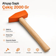 Ahşap Saplı Çekiç 2000 GRAM Dayanıklı El Çekici Çivi Çakma