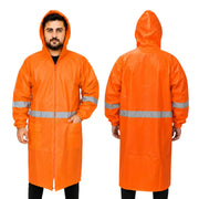 (1 Adet) Neon Reflektörlü Turuncu Renk XL Beden Fermuarlı Uzun Pardesü Yağmurluk Yağmurluk
