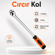 Cırcır Kolu 1/4 273MM 72 Diş Profesyonel Lokma Anahtarı Uzun Tip El Aleti Sağ Sol Uyumlu