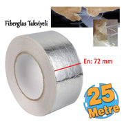 Yapışkanlı Fiberglas Lif Takviyeli Alüminyum Folyo Bant 72 mm x 25 Metre Yanmaz Soba Borusu Bandı