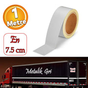 Düz Desensiz En 7.5 cm 1 Mt İkaz Bandı Reflektif Metalize Gri Renk Gece Parlayan Reflektörlü Bant