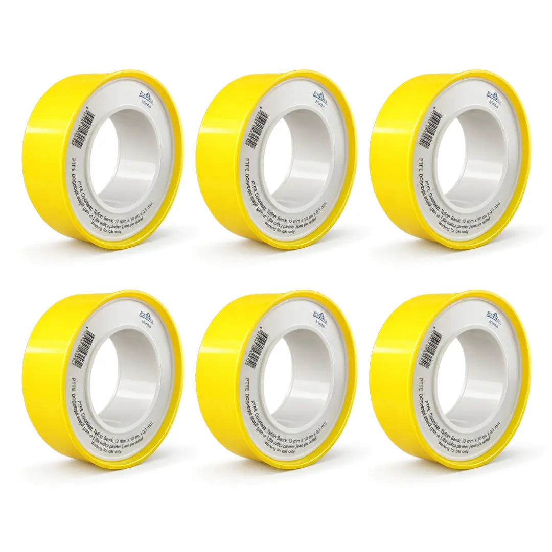 (6 Adet) Doğalgaz Teflon Bant Büyük 12 mm x 8 Metre