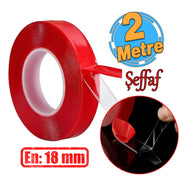 Çift Taraflı Silikon Bant Montaj Bandı Şeffaf 18 mm x 2 Metre Güçlü Çok Amaçlı Yapıştırıcı 1 Adet