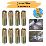 Çakma Çelik Dübel İç Dişli M10x40 mm Raf İskele Montaj Bağlantı Monte Asma Aparatı 8 Adet