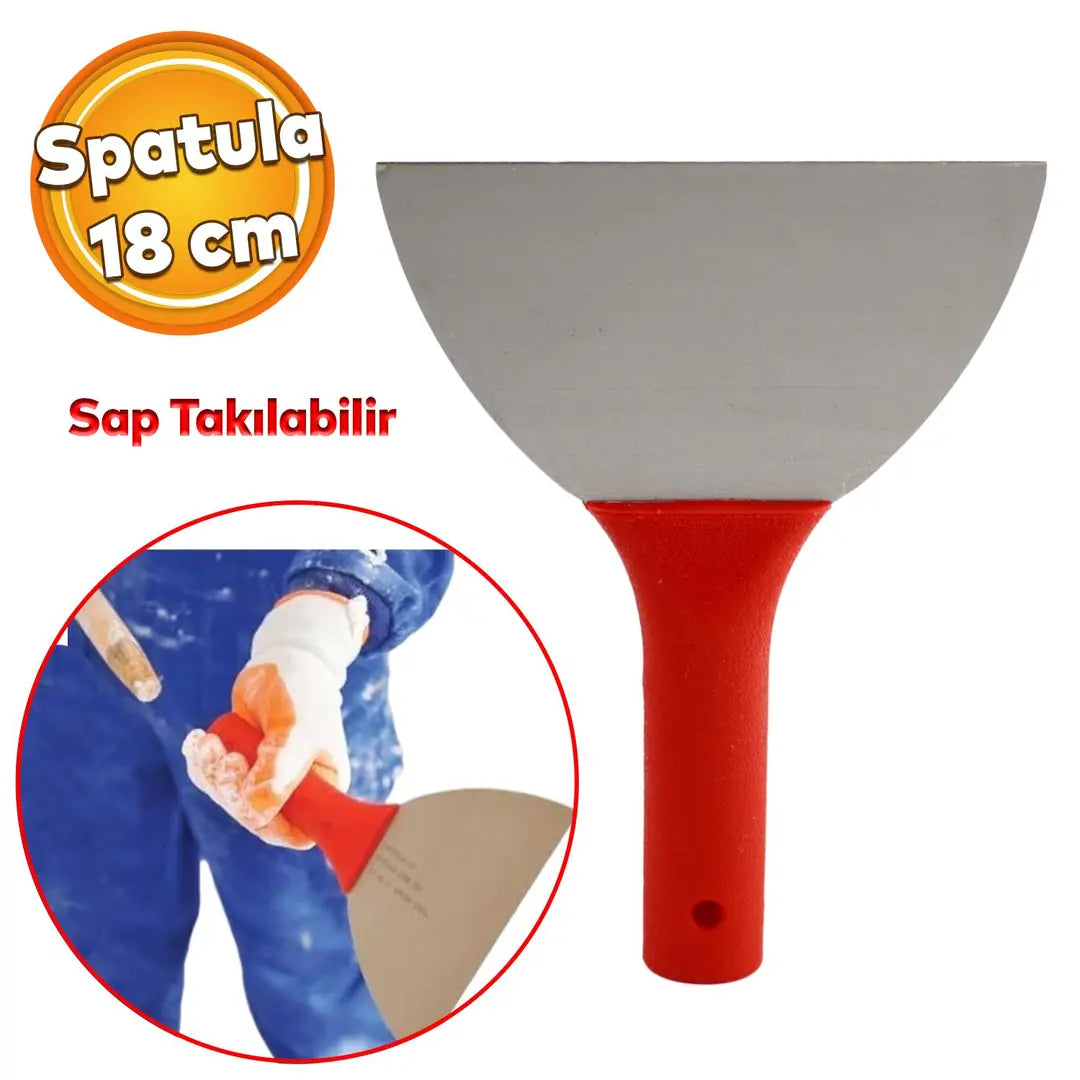 Plastik Saplı Metal Spatula Sıva Duvar Macun Boya Kazıma Ispatulası 18 cm Takılabilir Sap