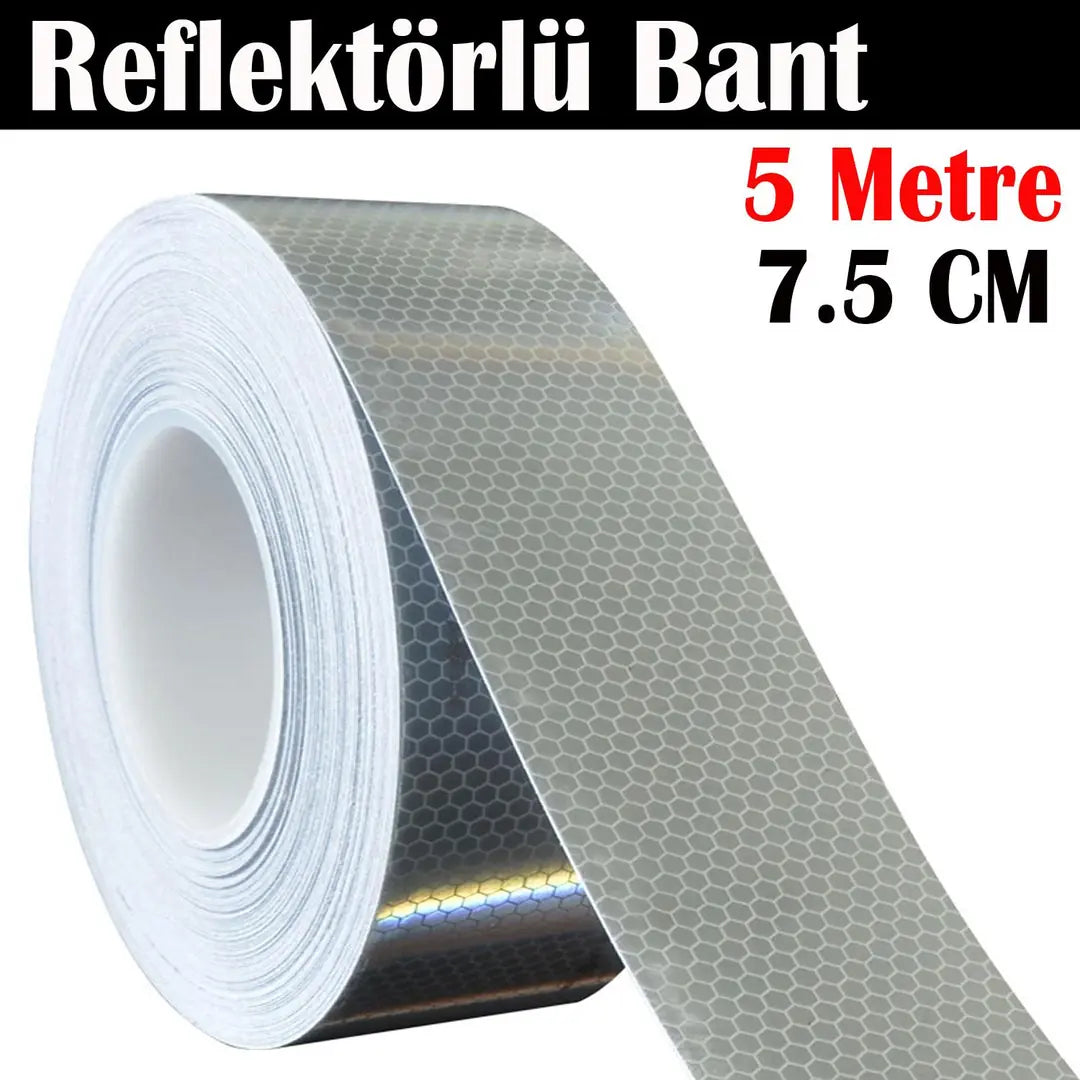 Reflektörlü Bant Beyaz Reflektif Fosforlu Şerit Bant 7.5 cm 5 Metre İkaz Bandı
